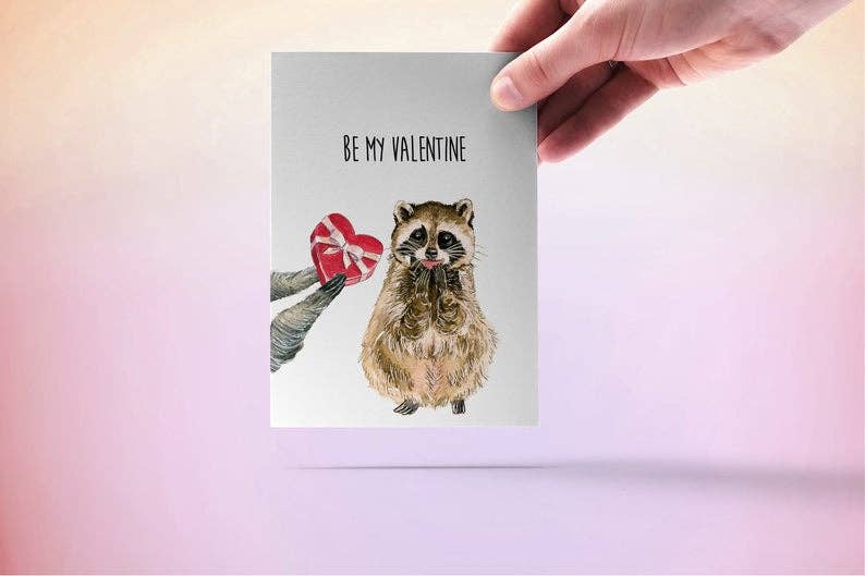 Be My Valentine Raccoon Love - Funny Valentines Day Card