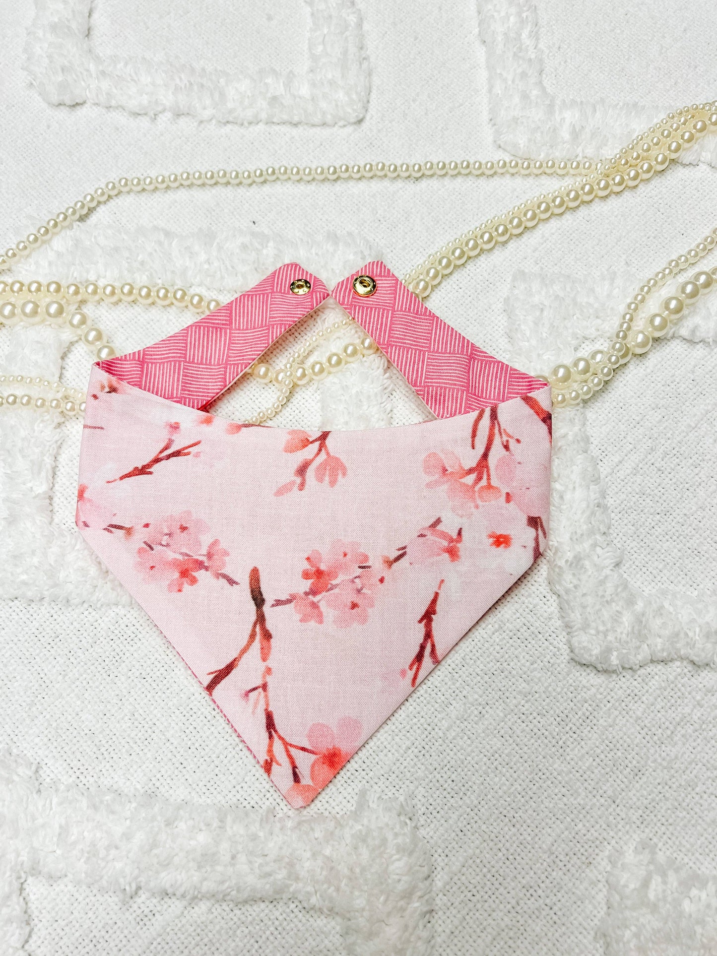 Pink Cherry Blossoms Reversible Dog Bandana Flower Pet Scarf: L