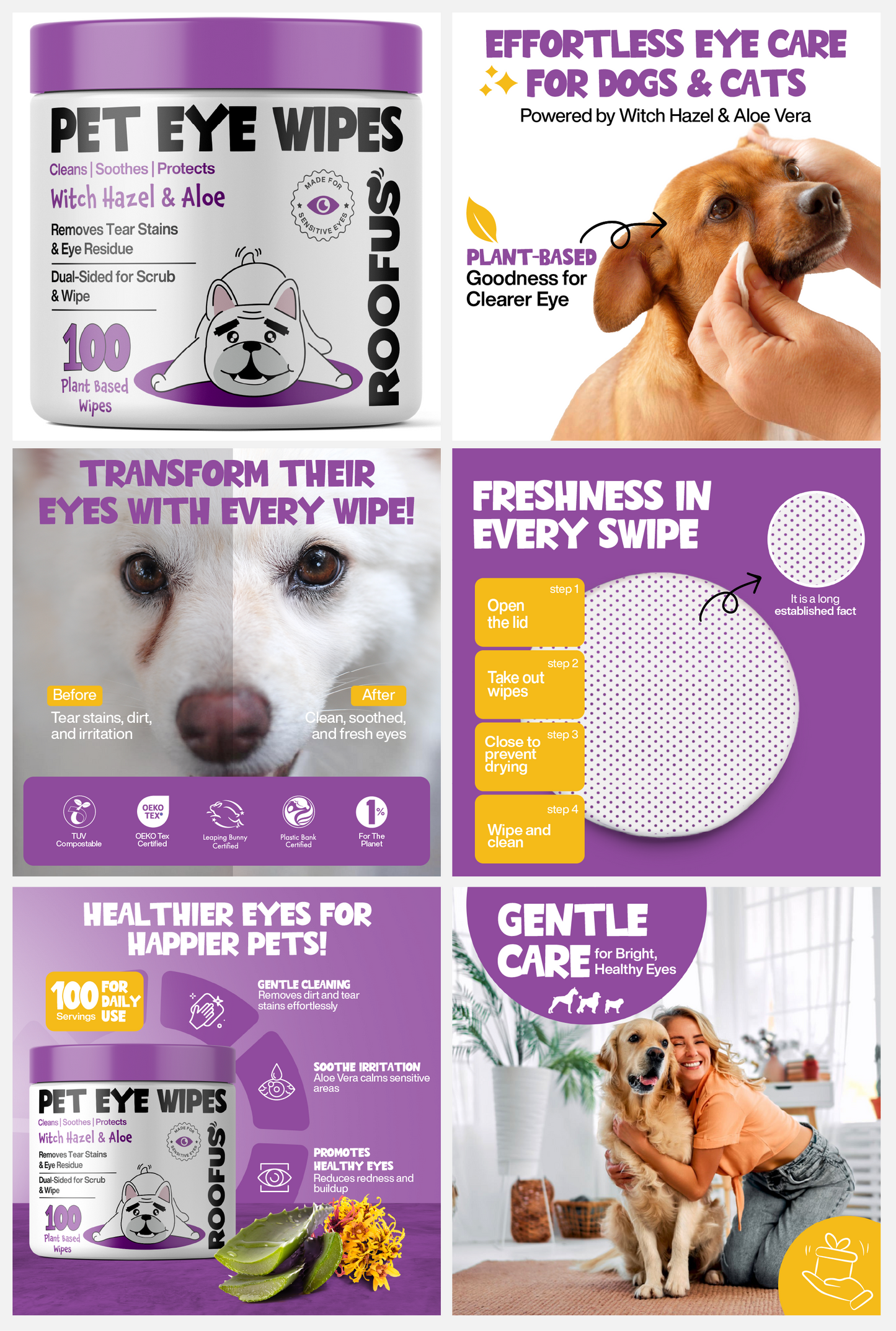 Roofus Dog Eye Wipes | Fragrance Free