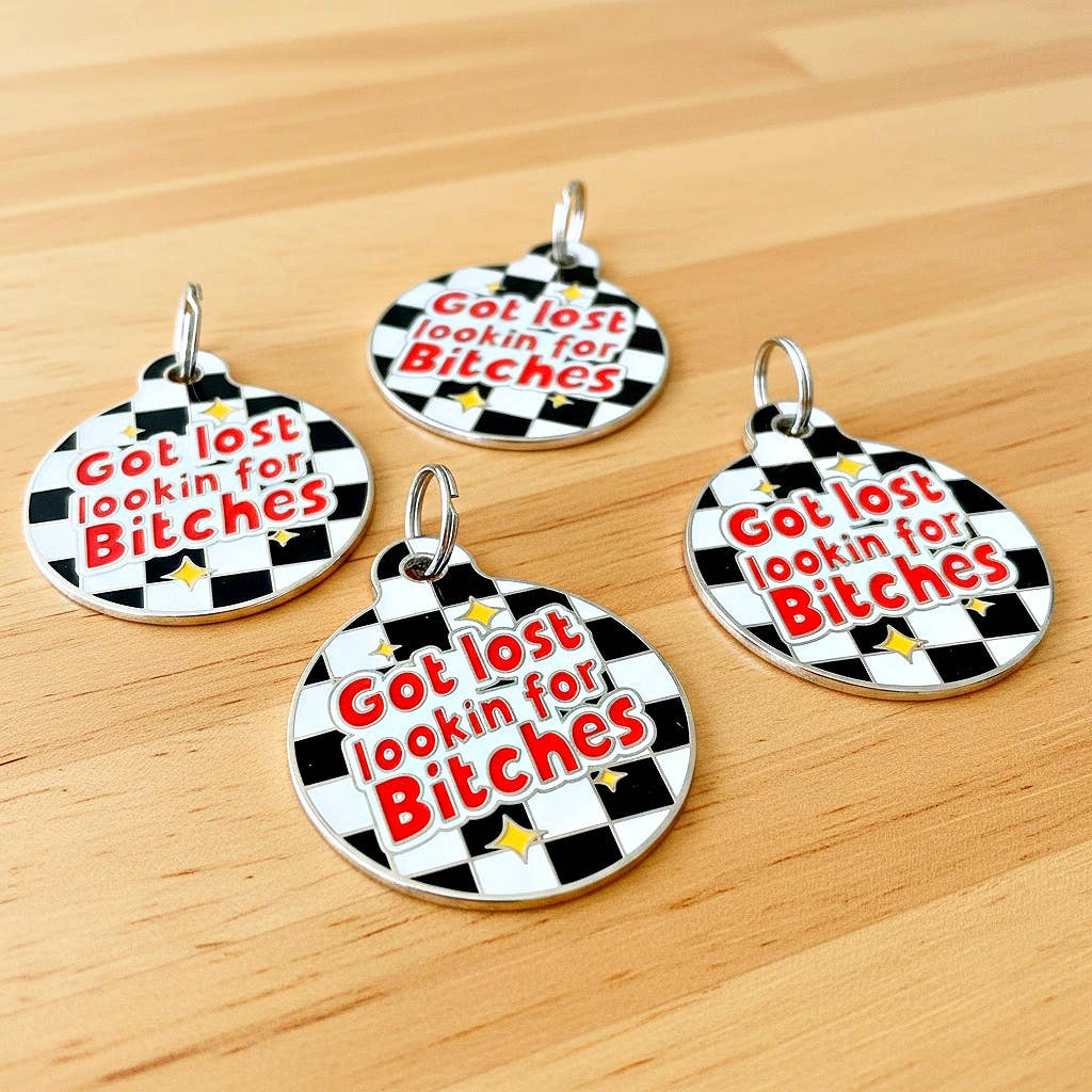 Funny Dog Tag w/ Scannable QR Code - Looking for Bitches