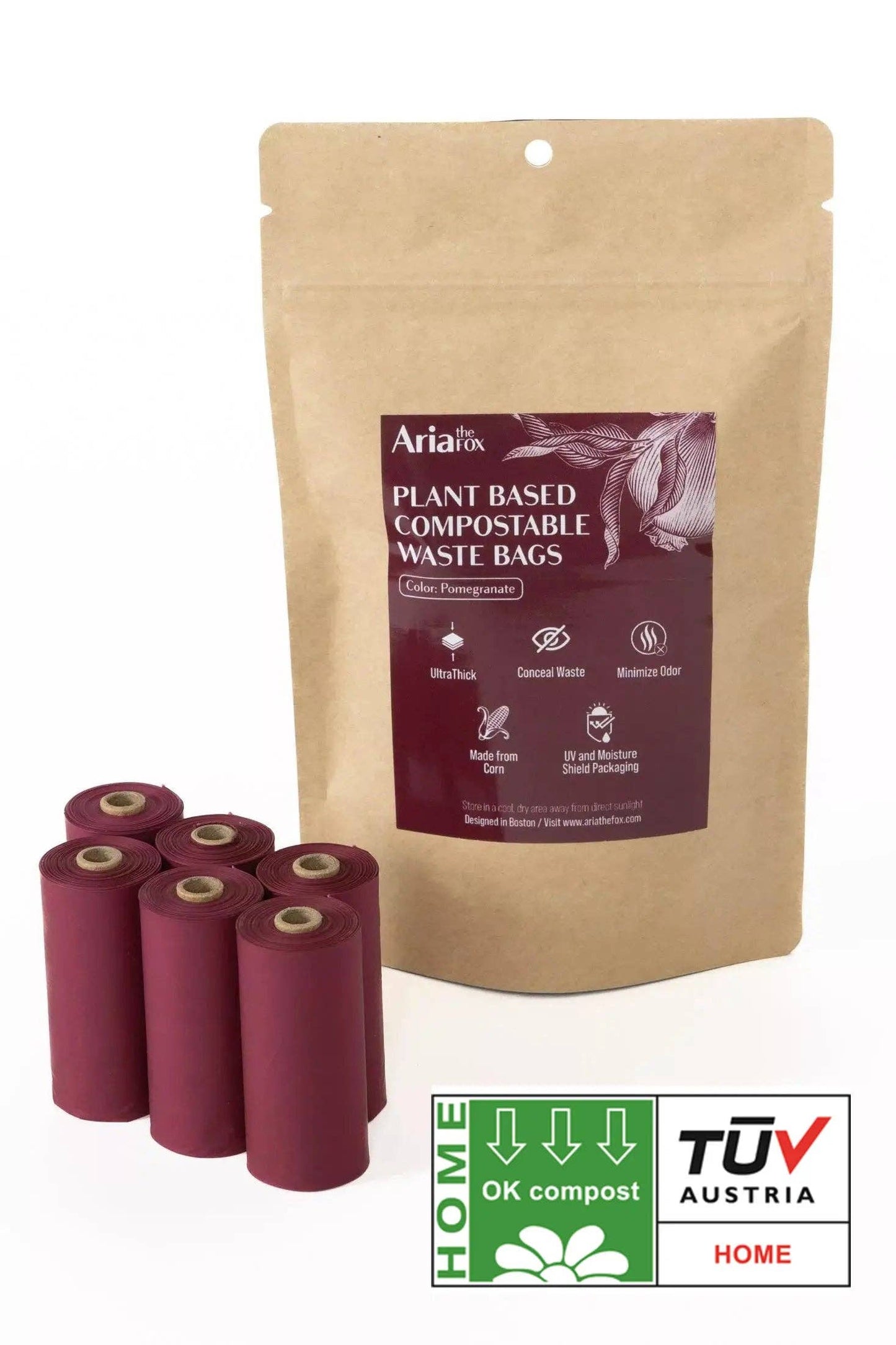 Plant Based Compostable Waste Bags: Pomegranate / 6 Rolls - 60 Bags
