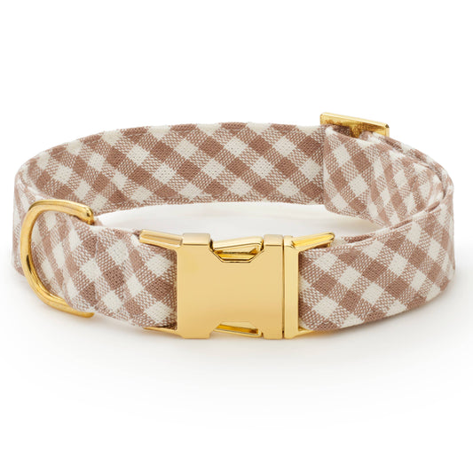 Mushroom Brown Gingham Dog Collar