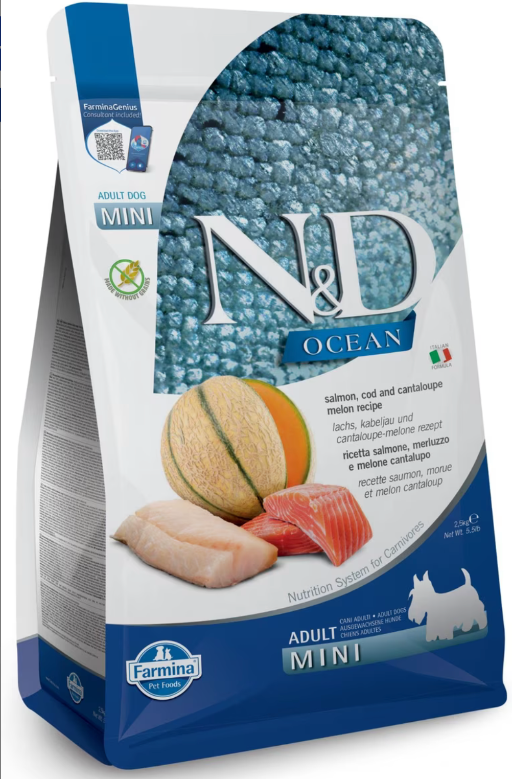 Farmina N&D Ocean Canine Adult GMO-Free Salmon, Cod, Cantaloupe Mini Dry Dog Food