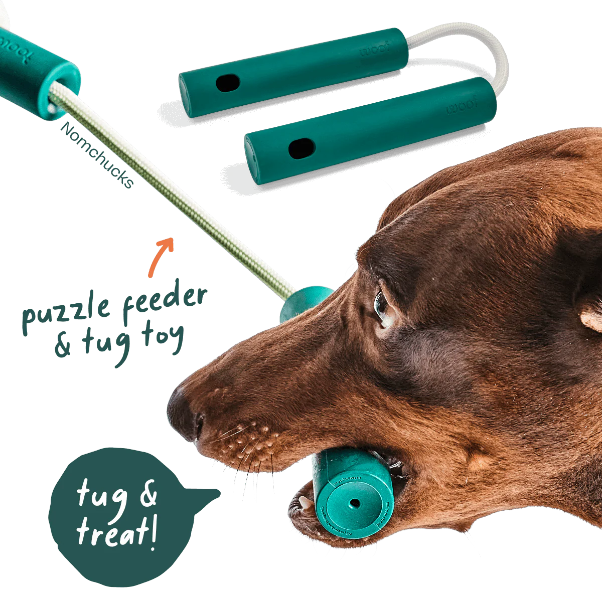 Woof Nomchucks Dog Game Puzzle Enrichment Treat & Tug Toy