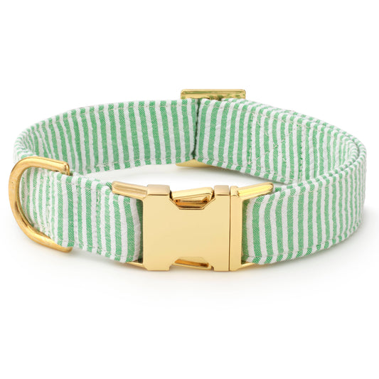 Green Seersucker Dog Collar