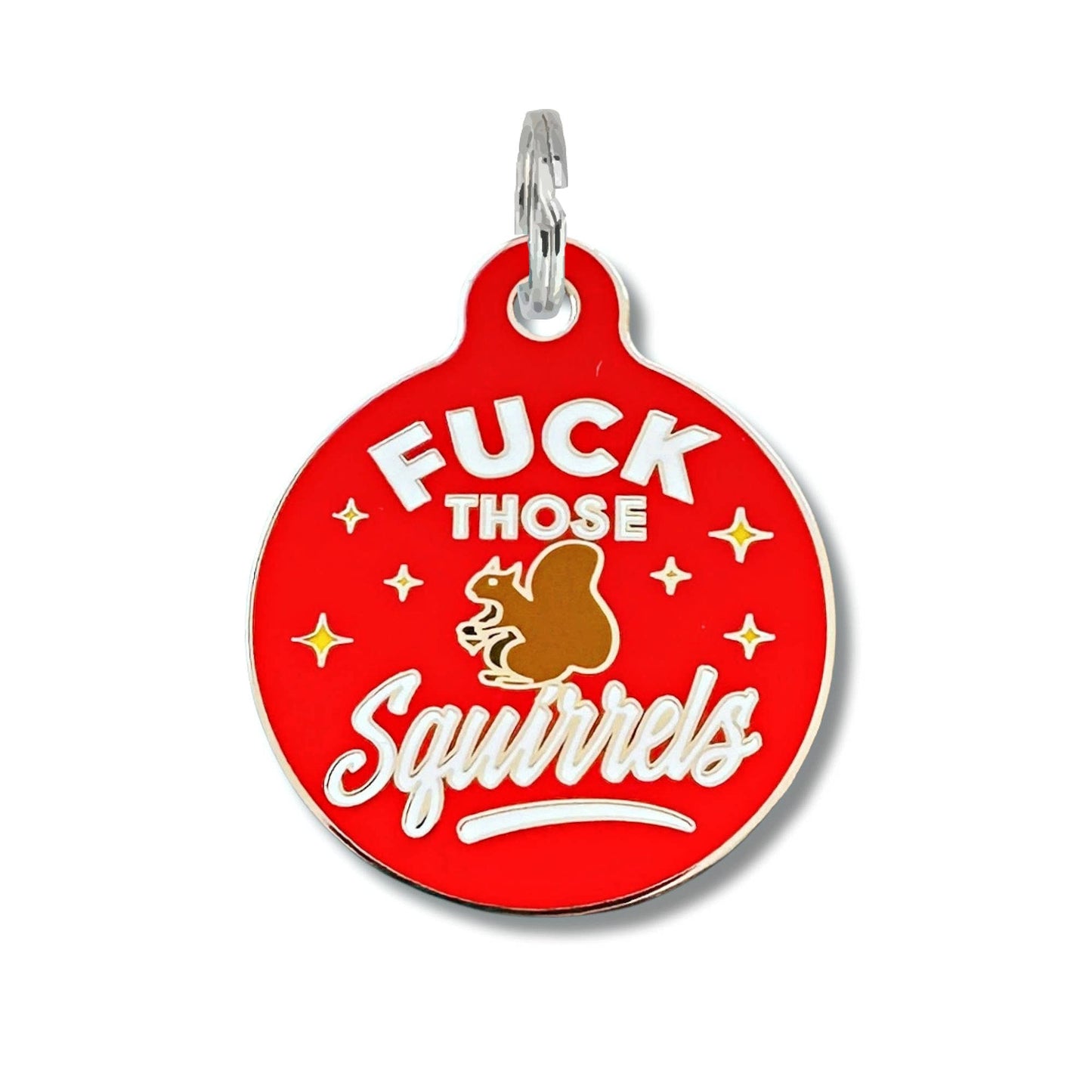 Personalized Dog Tag Scannable QR Code - Fck Those Squirrels
