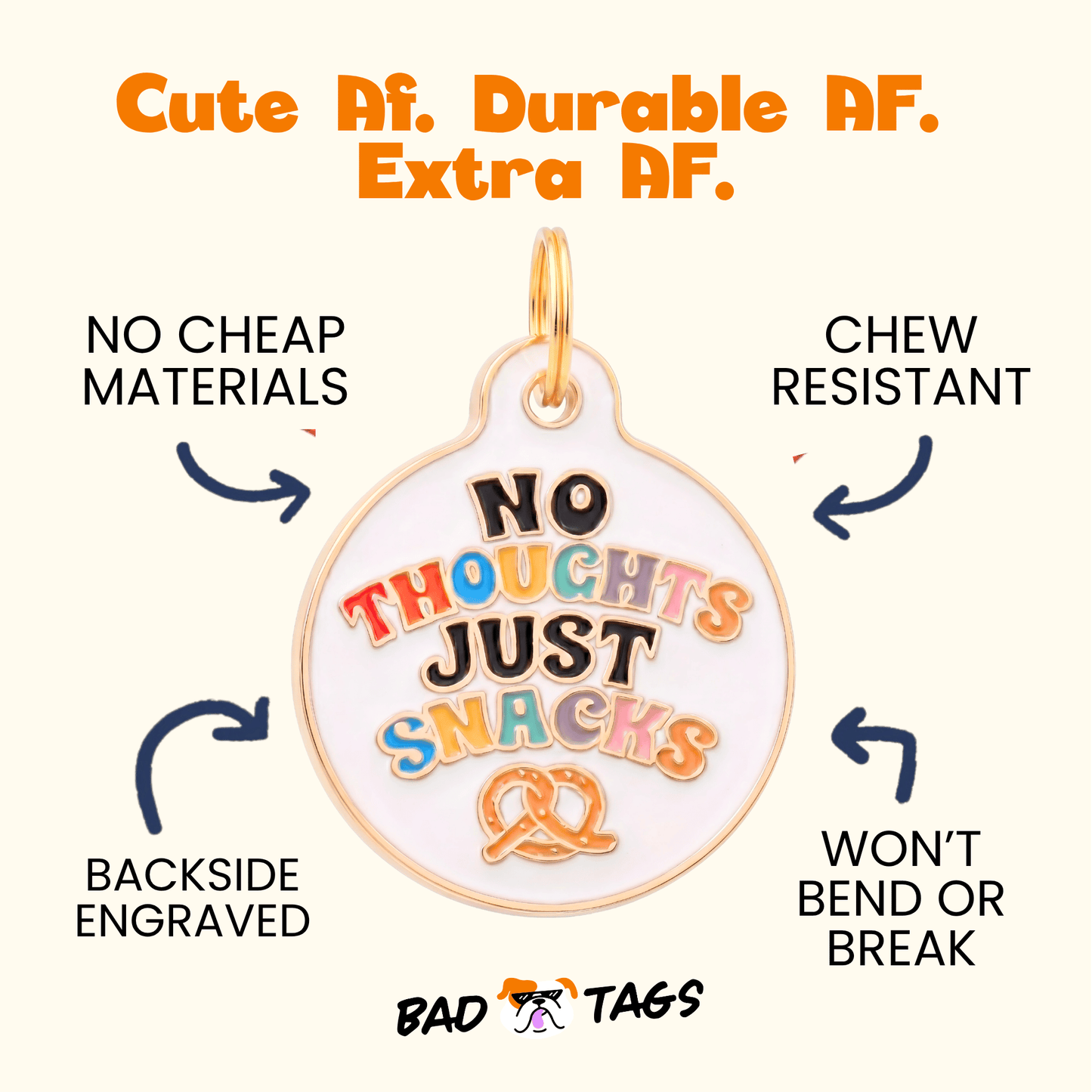 Dog Collar Charm or Pet ID Tag - No Thoughts Just Snacks: Small / Digital ID