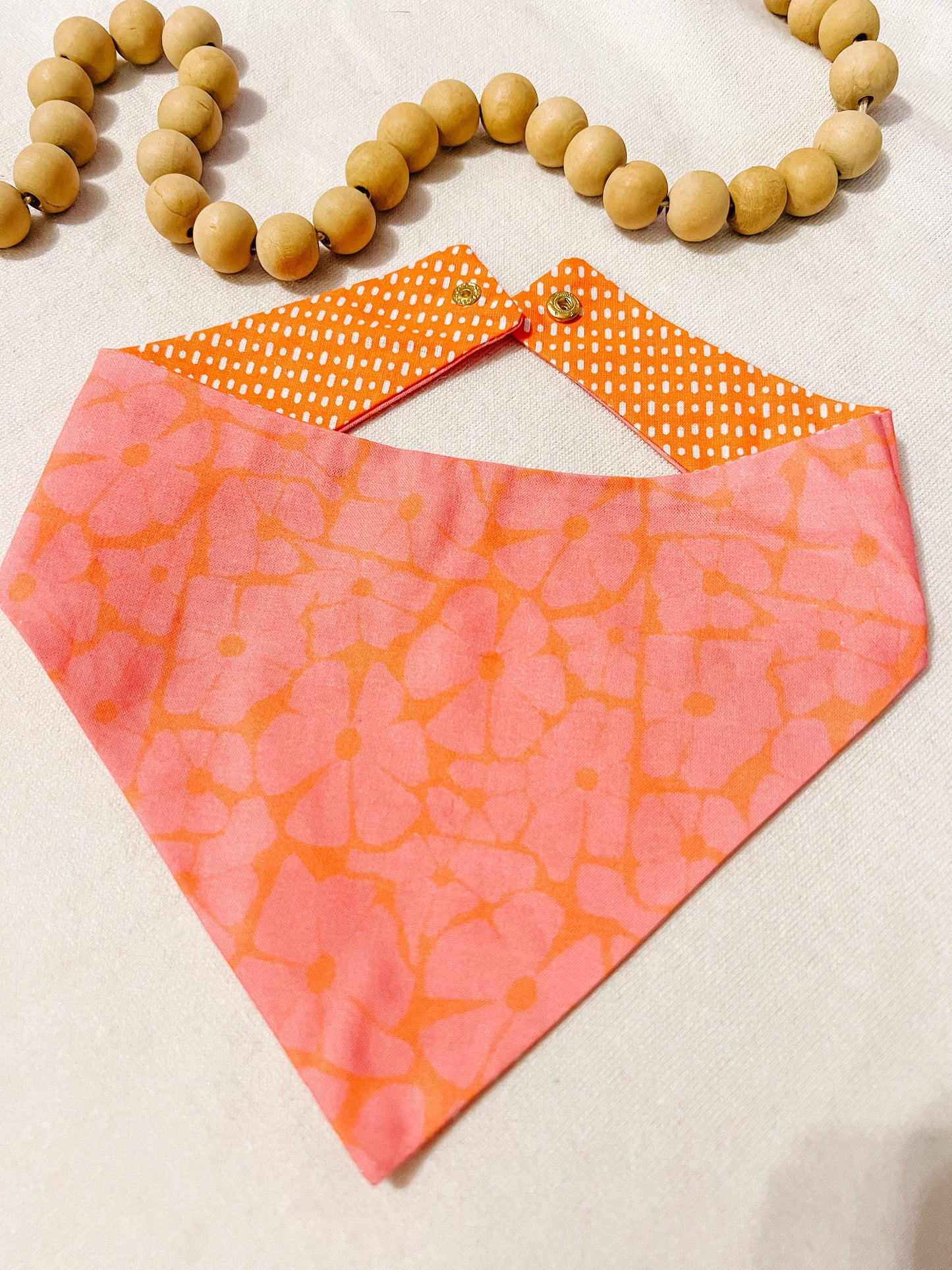 Floral Pink and Orange Reversible Dog Bandana, Summer Scarfs: L