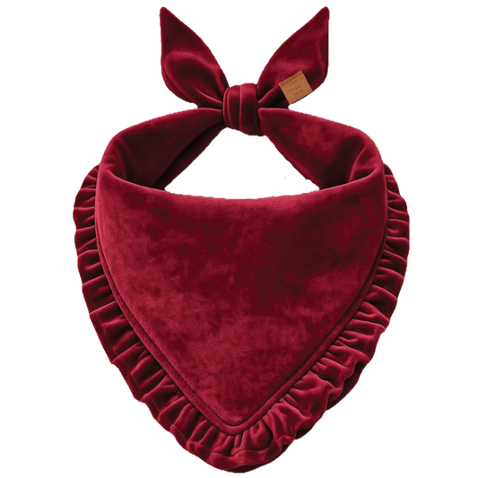 Burgundy Velvet Ruffled Dog Bandana
