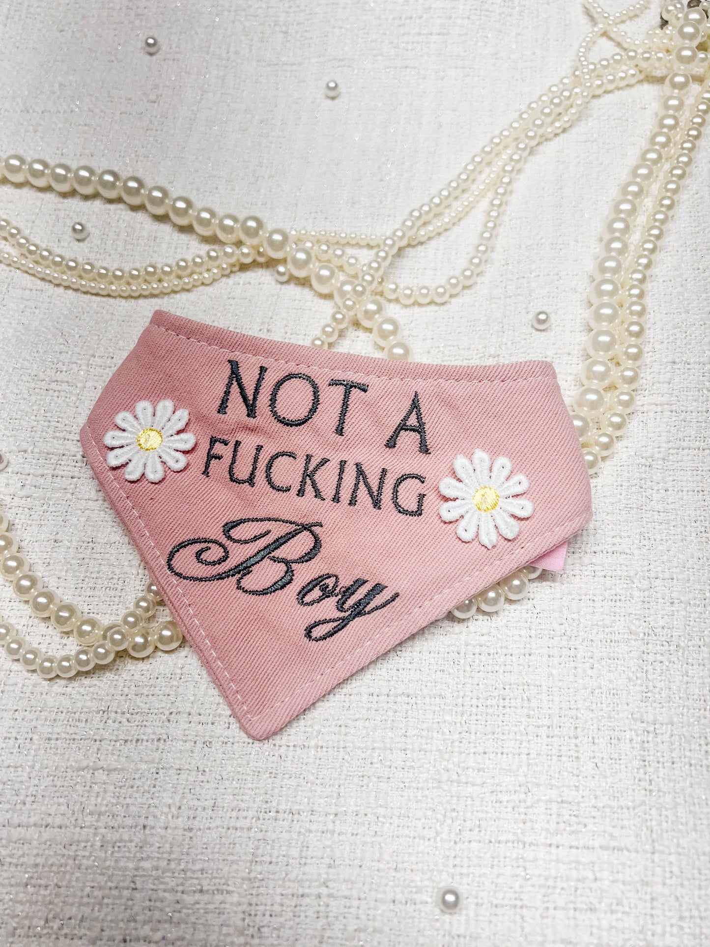 I’m Not A Boy Embroidered Reversible Dog Bandana
