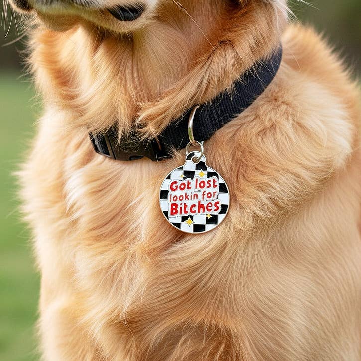 Funny Dog Tag w/ Scannable QR Code - Looking for Bitches