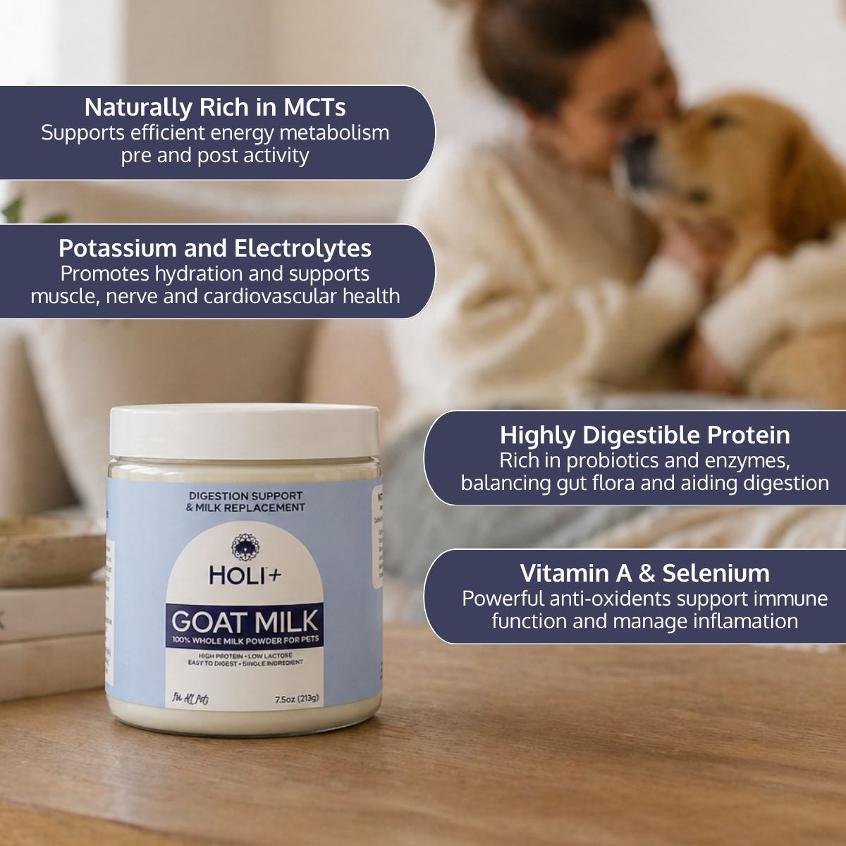 HOLI Powdered Goat Milk for Dogs & Cats | Single-Ingredient Topper & Milk Replacer: 7.5oz