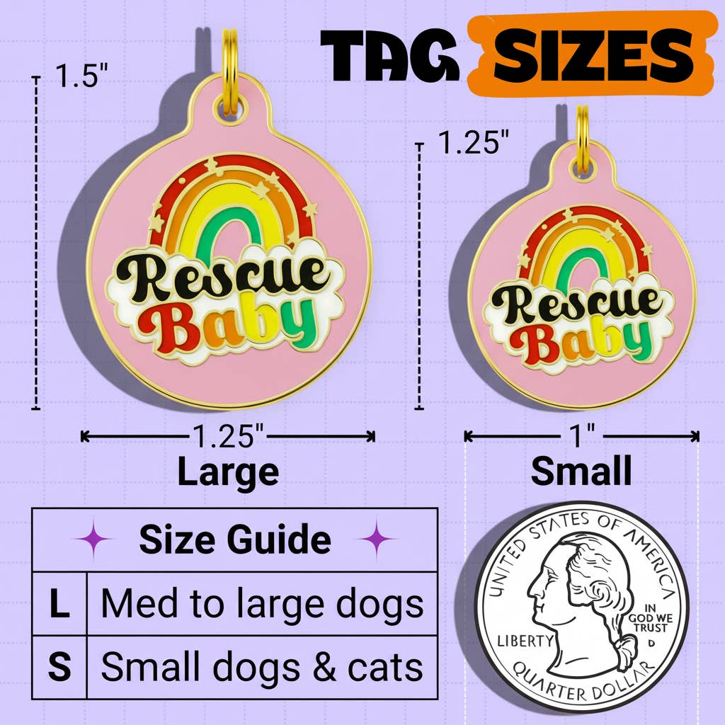Cute Dog Charm & Pet ID Collar Tag - Rescue Baby *Pink: Small / Digital ID