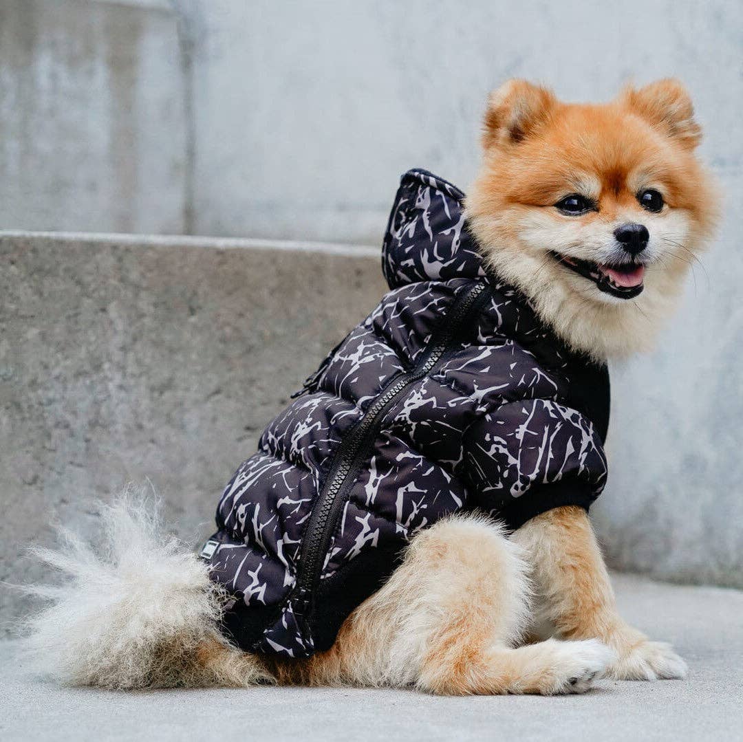 Prism Puffer- Dog Coat: Pink Houndstooth / 24