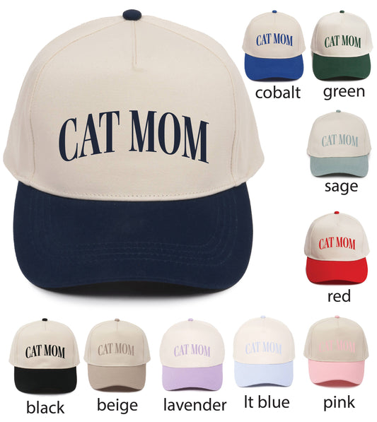 CAT MOM embroidery 5 Panel Two Tone Baseball Cap: Black