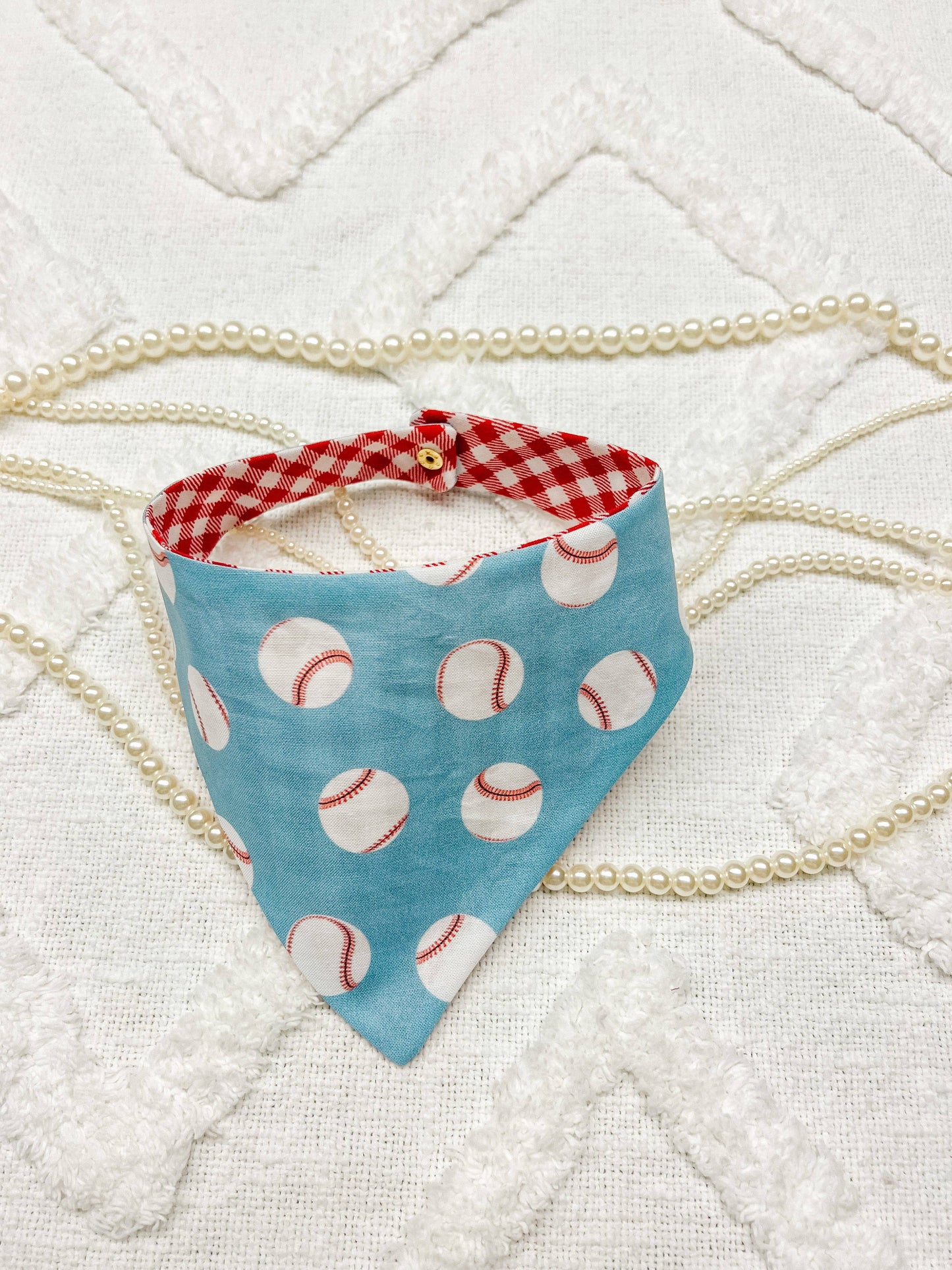Baseball Reversible Dog Bandana – Snap-On Curved Neck Spring Scarf