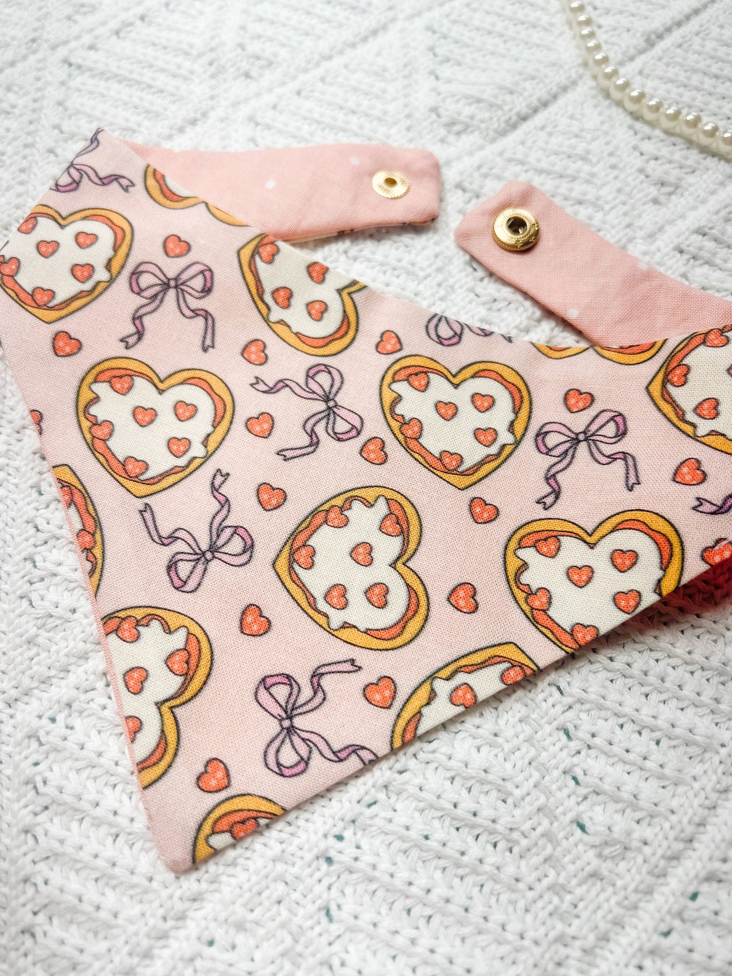 Pizza Love Reversible Dog Bandana – Snap-On Curved Neck Pet Collar