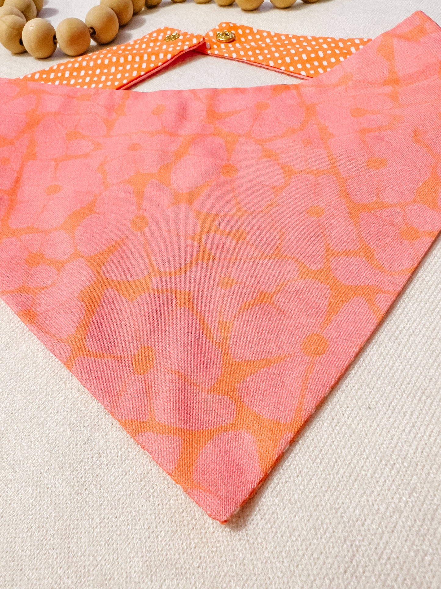 Floral Pink and Orange Reversible Dog Bandana, Summer Scarfs: L