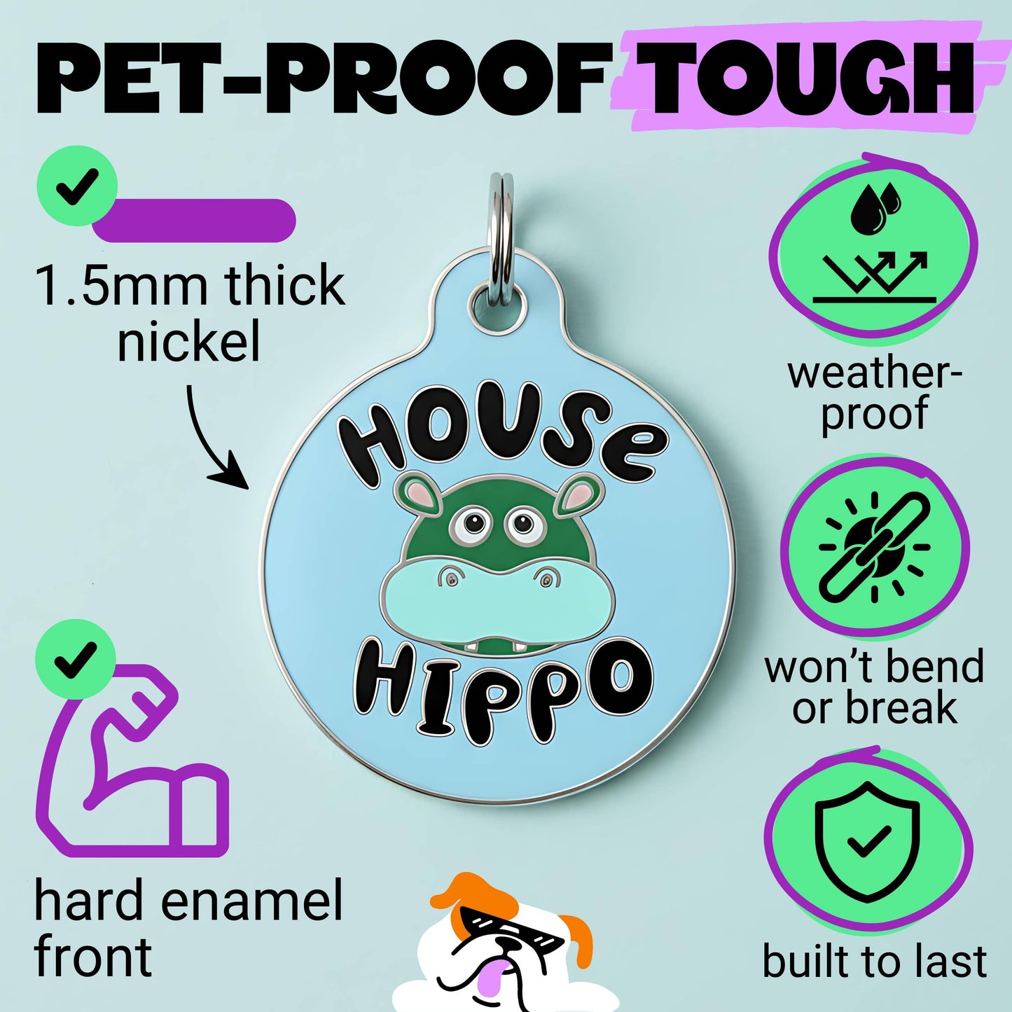 Cute Dog Charm & Pet ID Tag - House Hippo *Blue: Large / Engraved QR Code