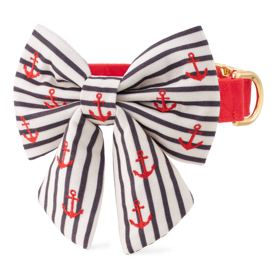 Anchor Embroidered Lady Dog Bow