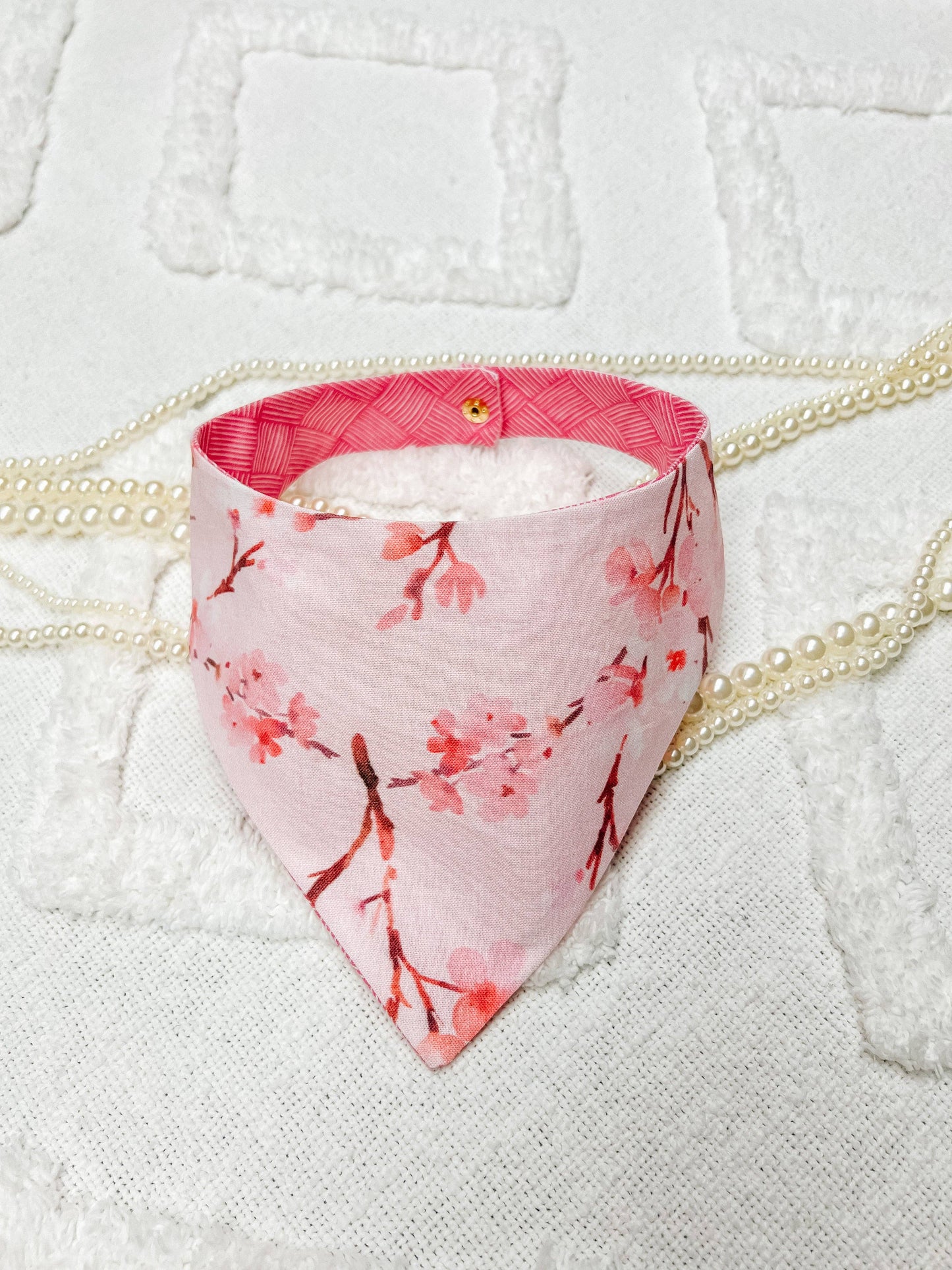 Pink Cherry Blossoms Reversible Dog Bandana Flower Pet Scarf: L