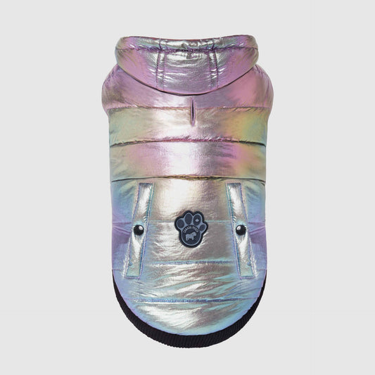 Shiny Puffer Vest- Dog Coat: Iridescent
