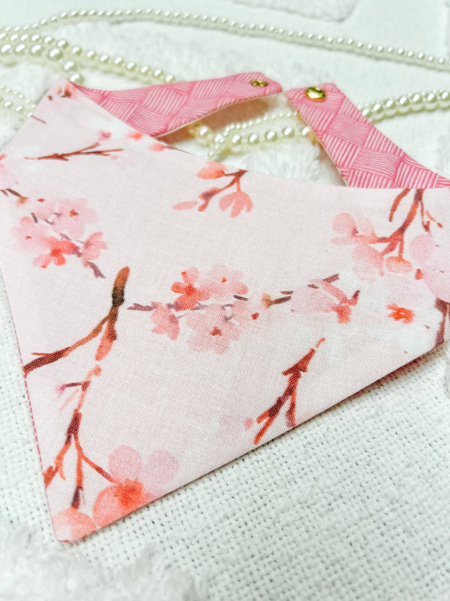 Pink Cherry Blossoms Reversible Dog Bandana Flower Pet Scarf: L