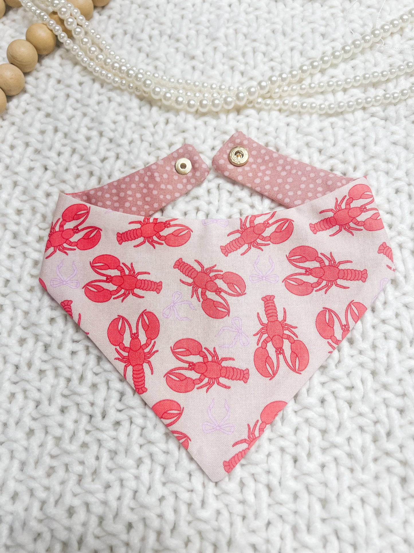 Lobster Snap-On Reversible Dog Bandana, Curved Neck: S