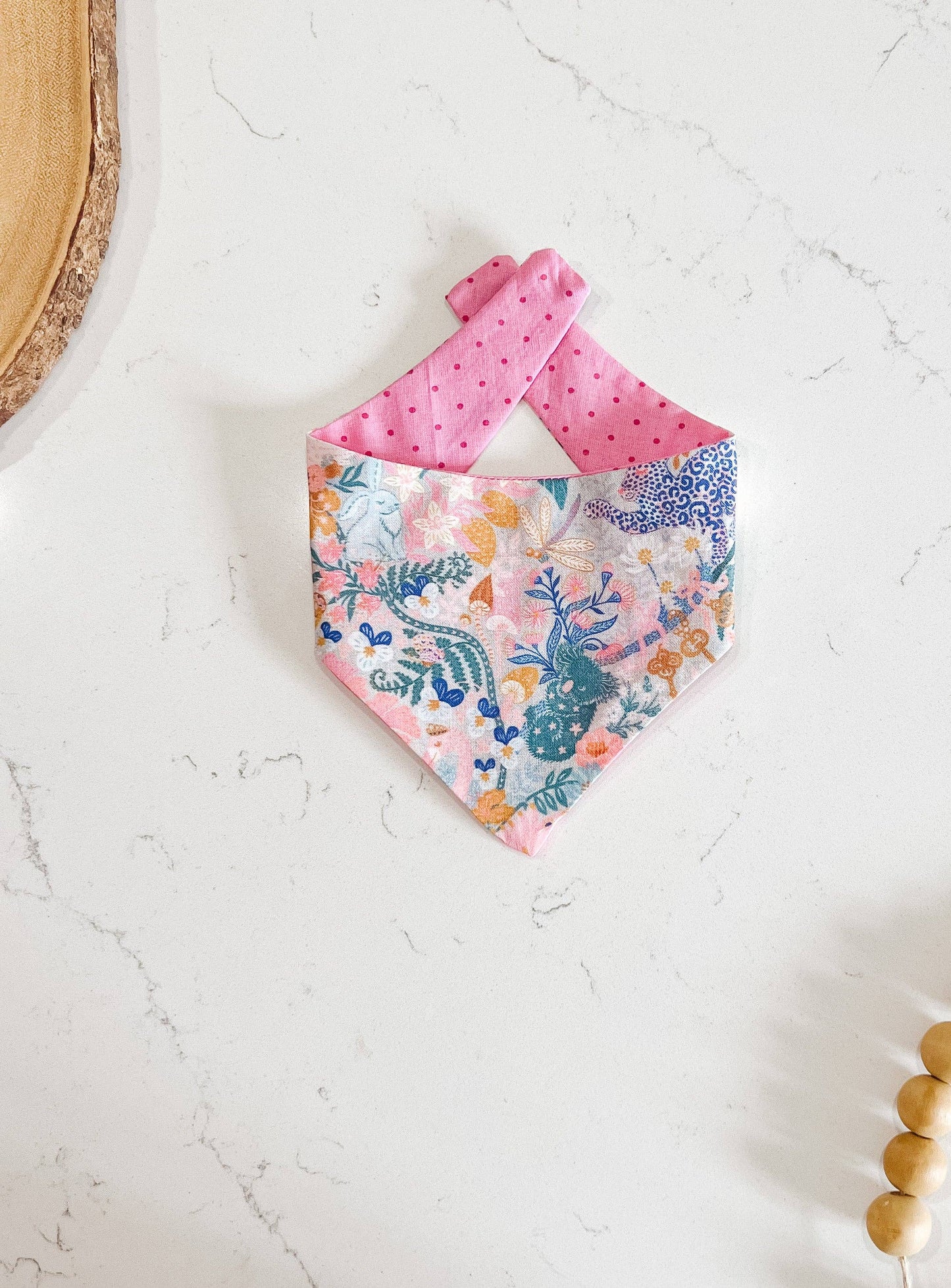 A Little Tea Time Reversible Dog Bandana, Metal SnapOn Scarf: L