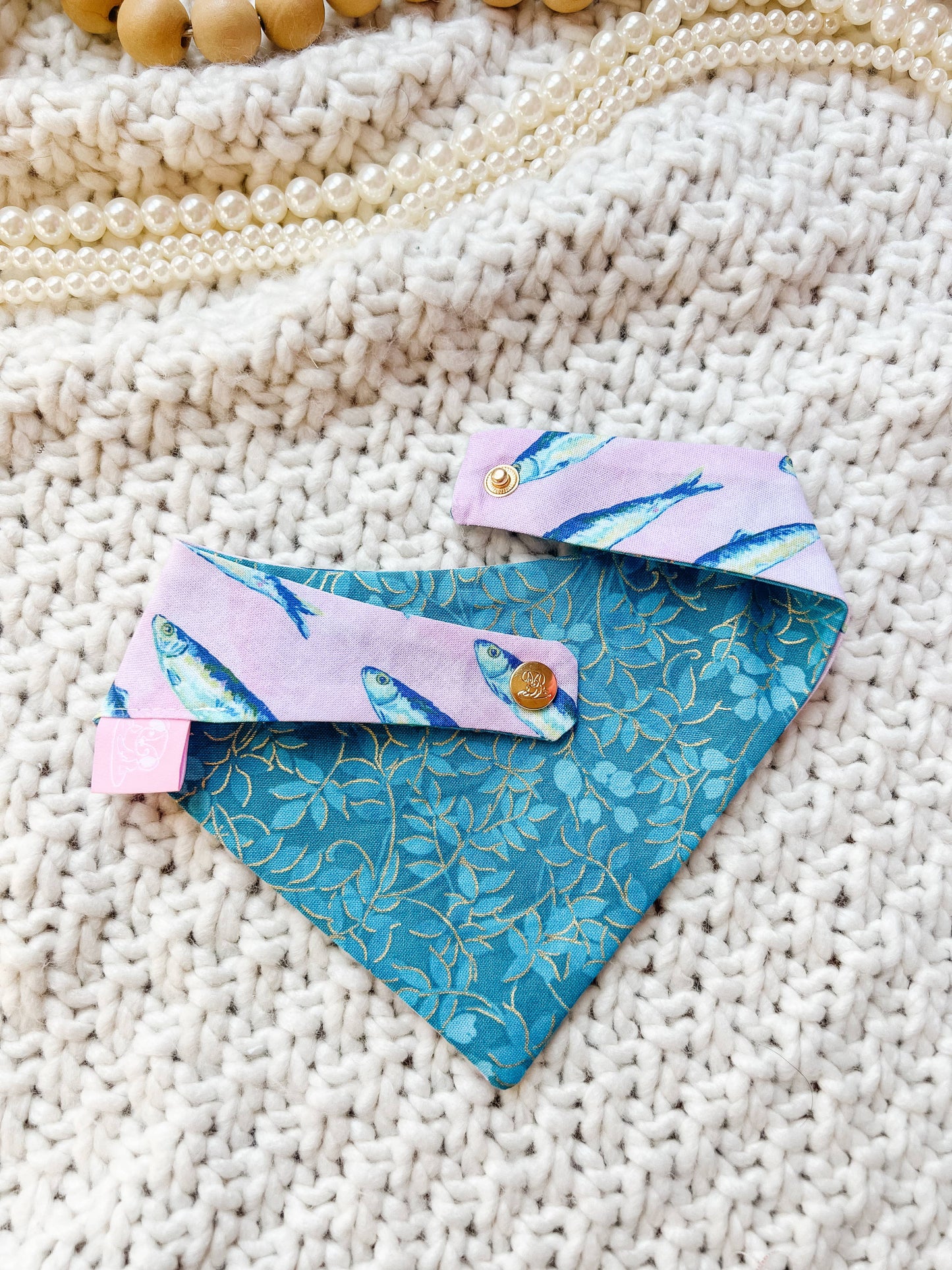 Summer Beach Snap-On Dog Reversible Bandana, Cotton : L