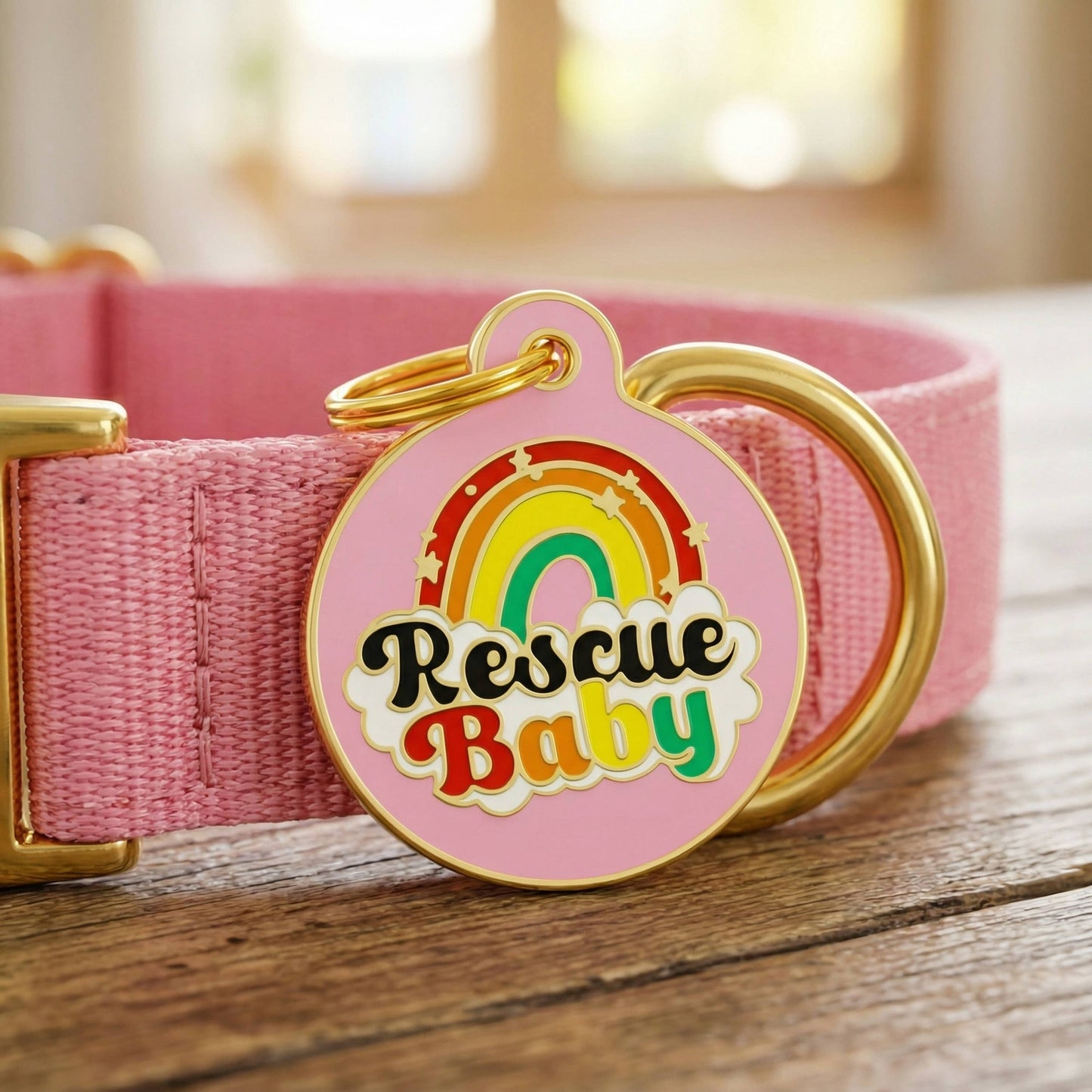 Cute Dog Charm & Pet ID Collar Tag - Rescue Baby *Pink: Small / Digital ID