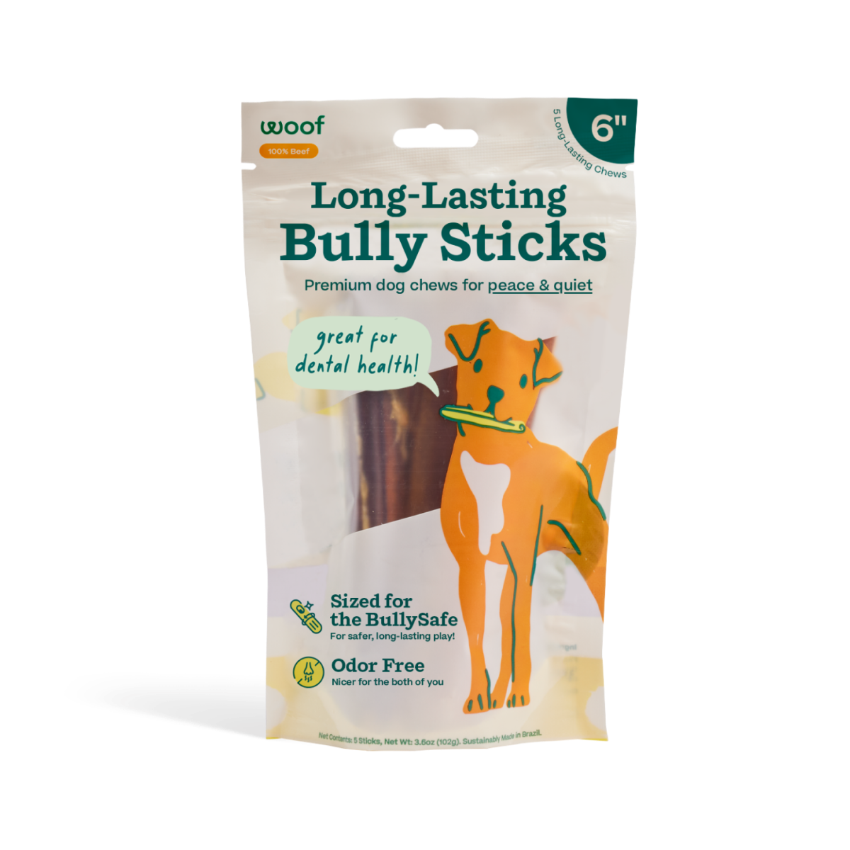 BullySafe Chews - BullySticks: Beef / 6-inch 5 pack