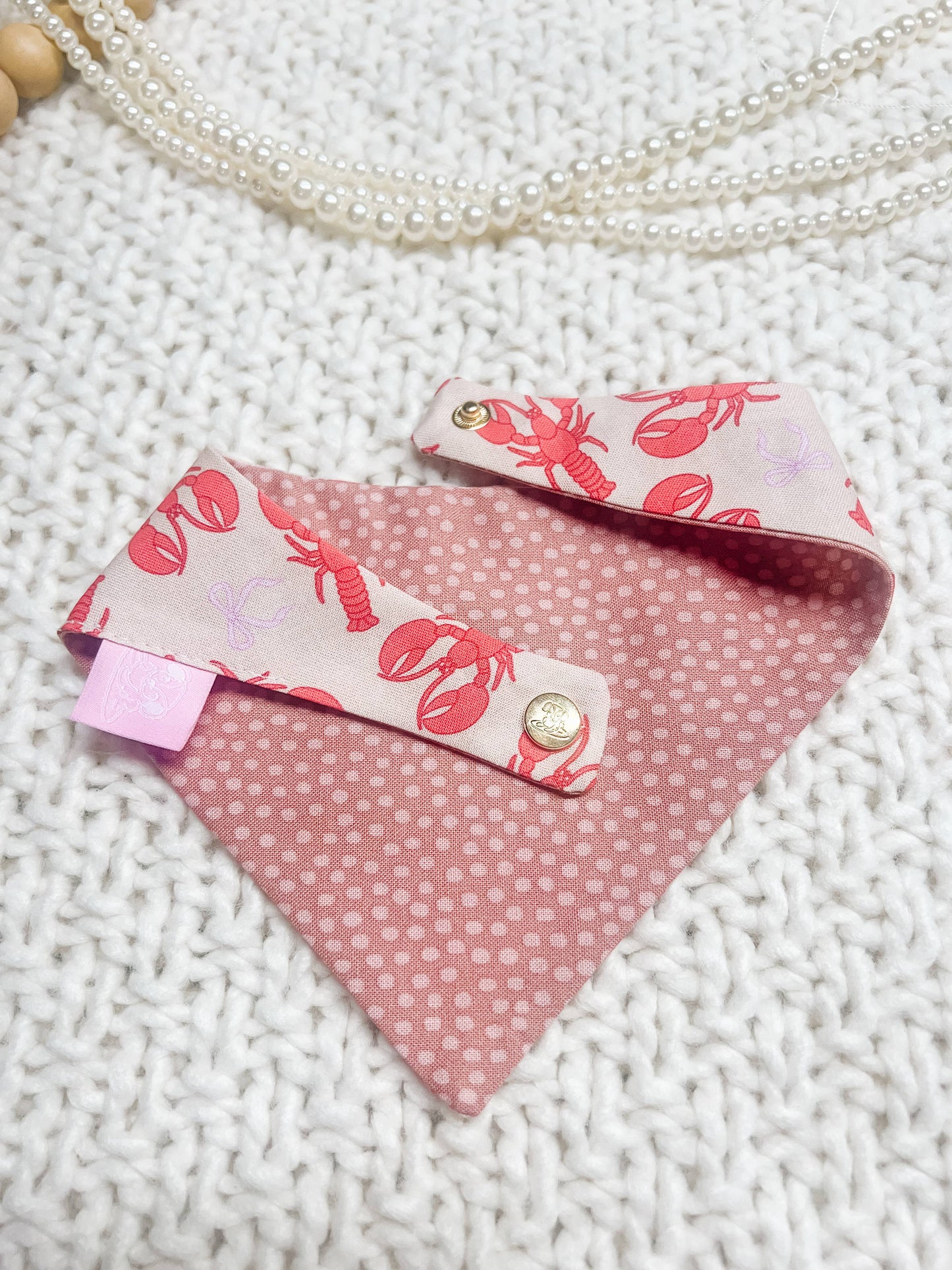 Lobster Snap-On Reversible Dog Bandana, Curved Neck: S
