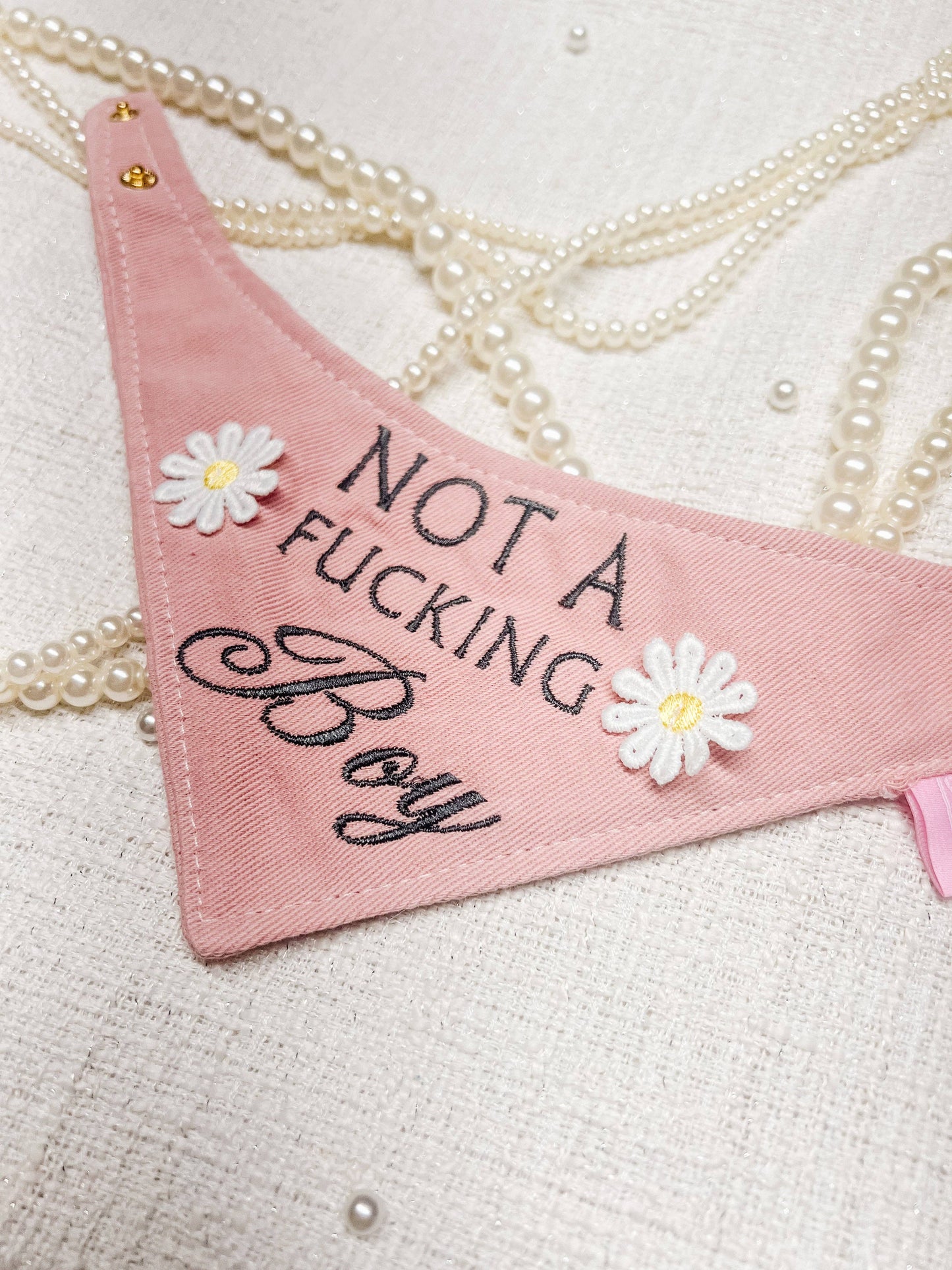 I’m Not A Boy Embroidered Reversible Dog Bandana