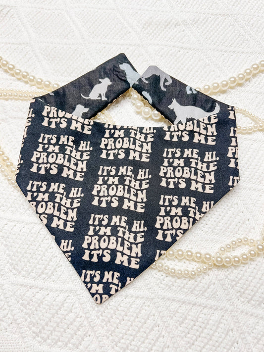 Hi I’m The Problem Reversible Dog Bandana – Pet Scarf with Snap-On Curved Neck