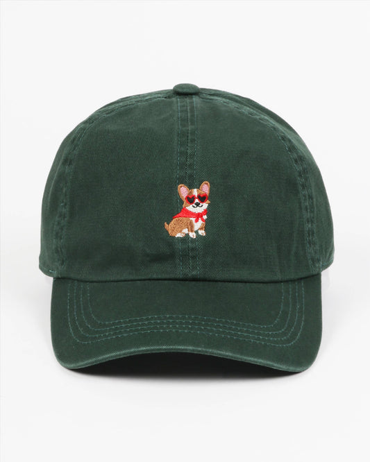 DOG WELSH CORGIE DOG Embroidered Baseball Cap: Dark Green