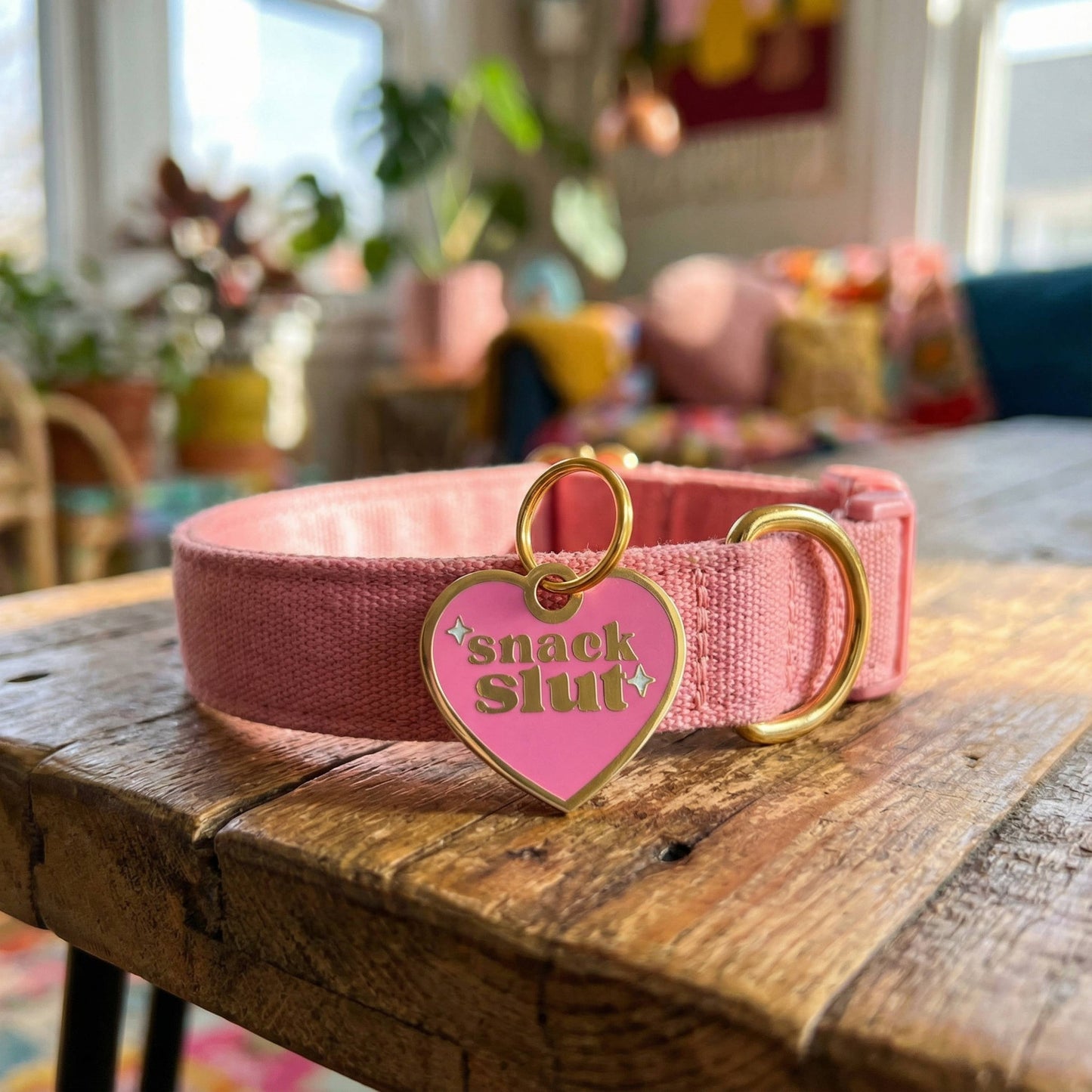 Funny Gold Enamel Dog Charm & Pet ID Tag - Snack Slut : Large / Engraved QR Code