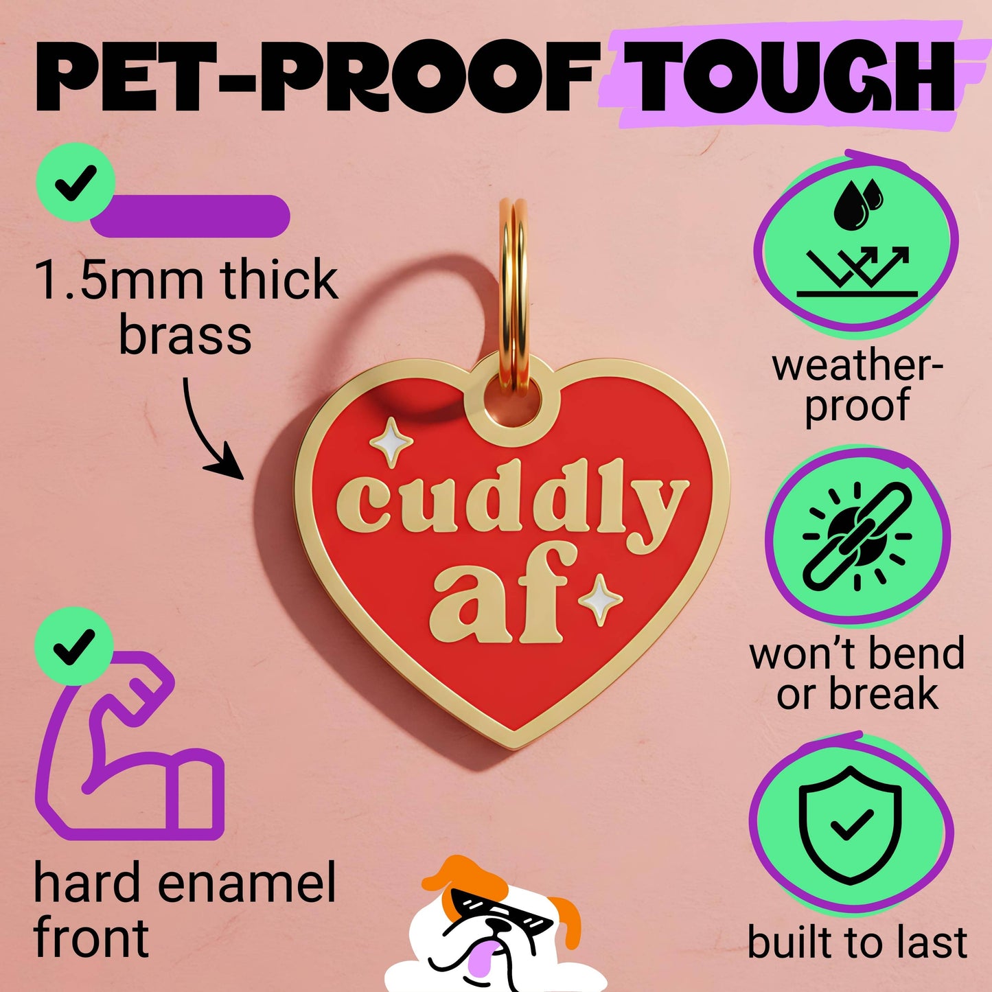 Funny Dog Charm & Pet ID Tag- Cuddly AF : Large / Engraved QR Code