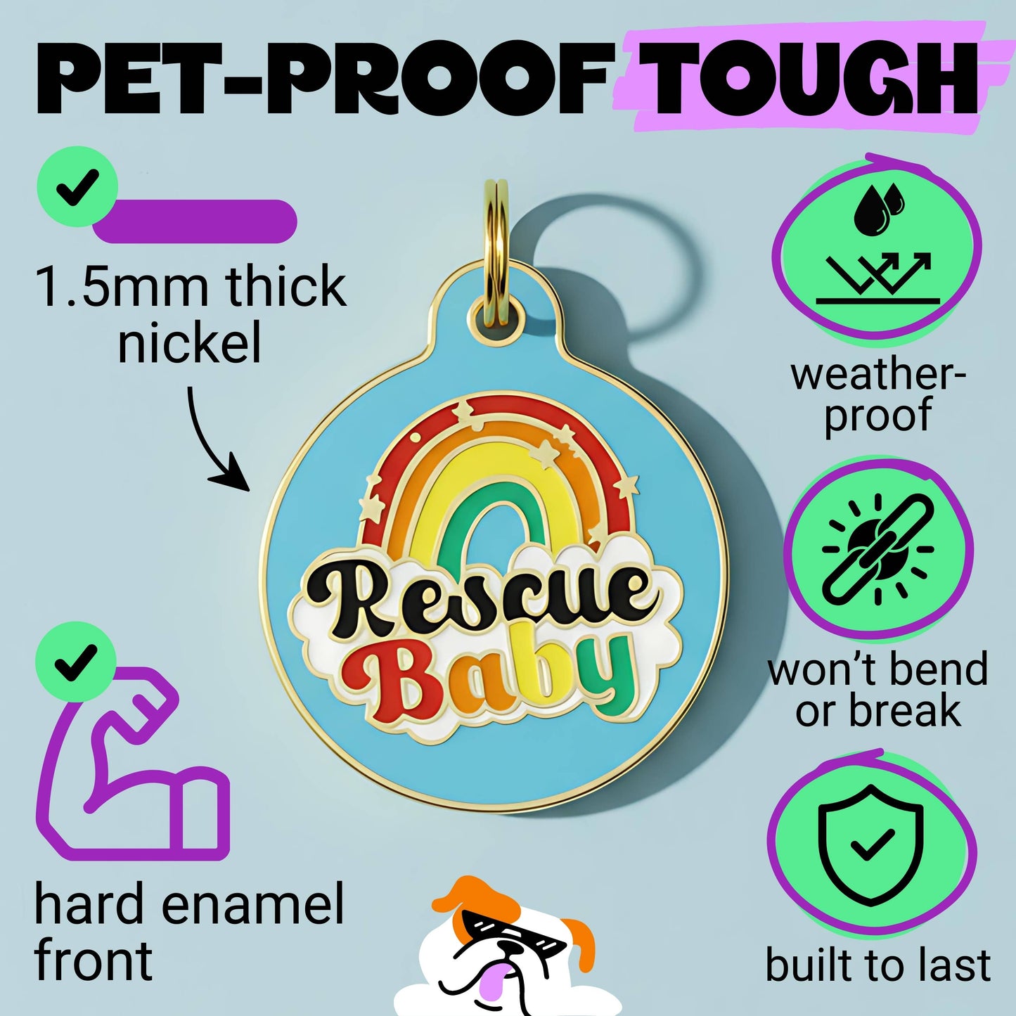 Cute Dog Collar Charm & Pet ID Tag - Rescue Baby *Blue: Small / Digital ID