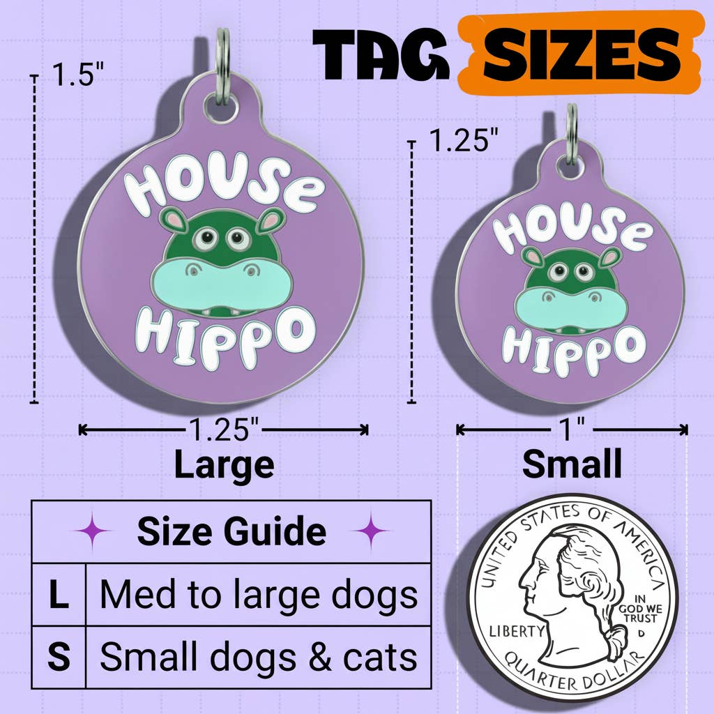 Cute Dog Charm & Pet ID Tag - House Hippo *Purple: Large / Engraved QR Code