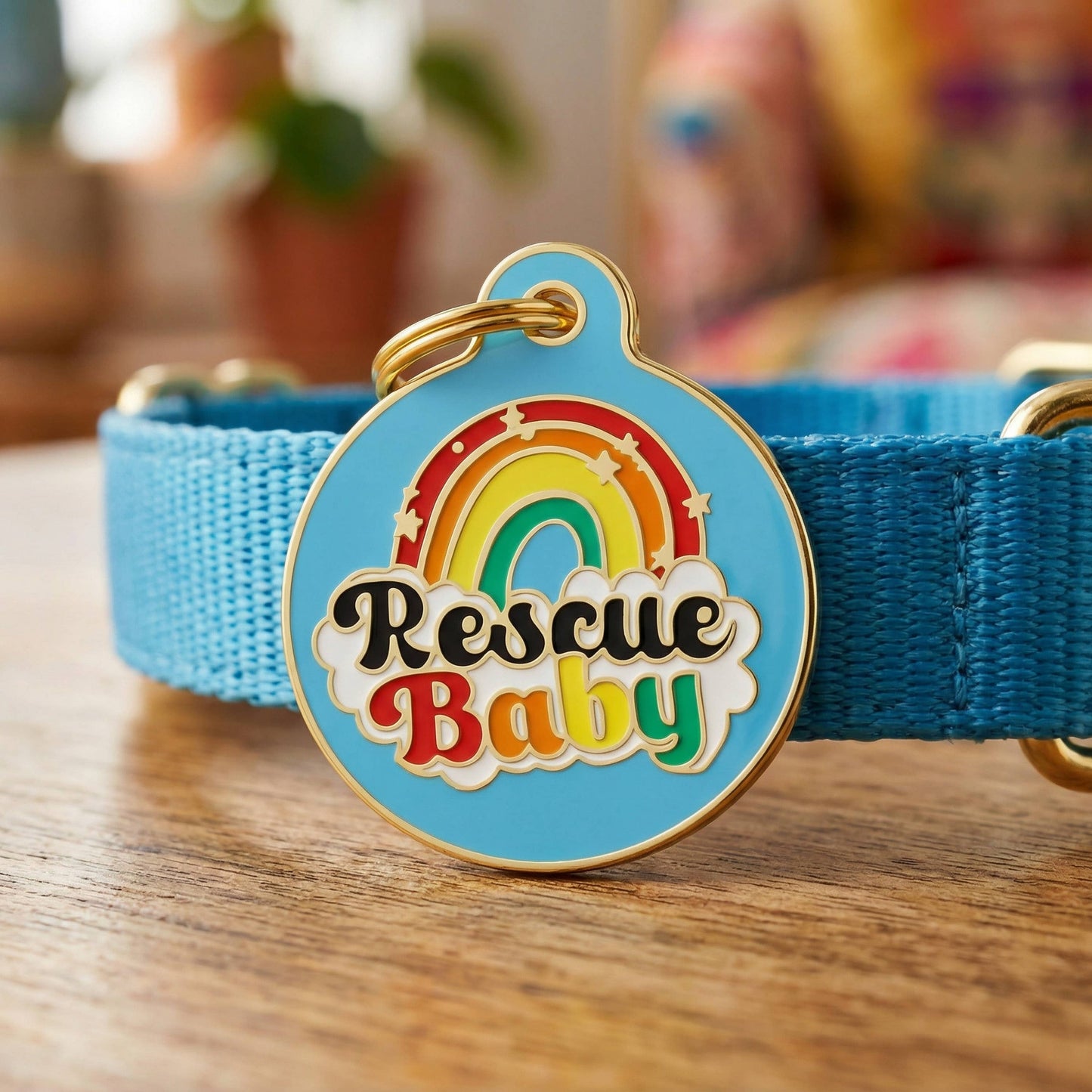 Cute Dog Collar Charm & Pet ID Tag - Rescue Baby *Blue: Small / Digital ID